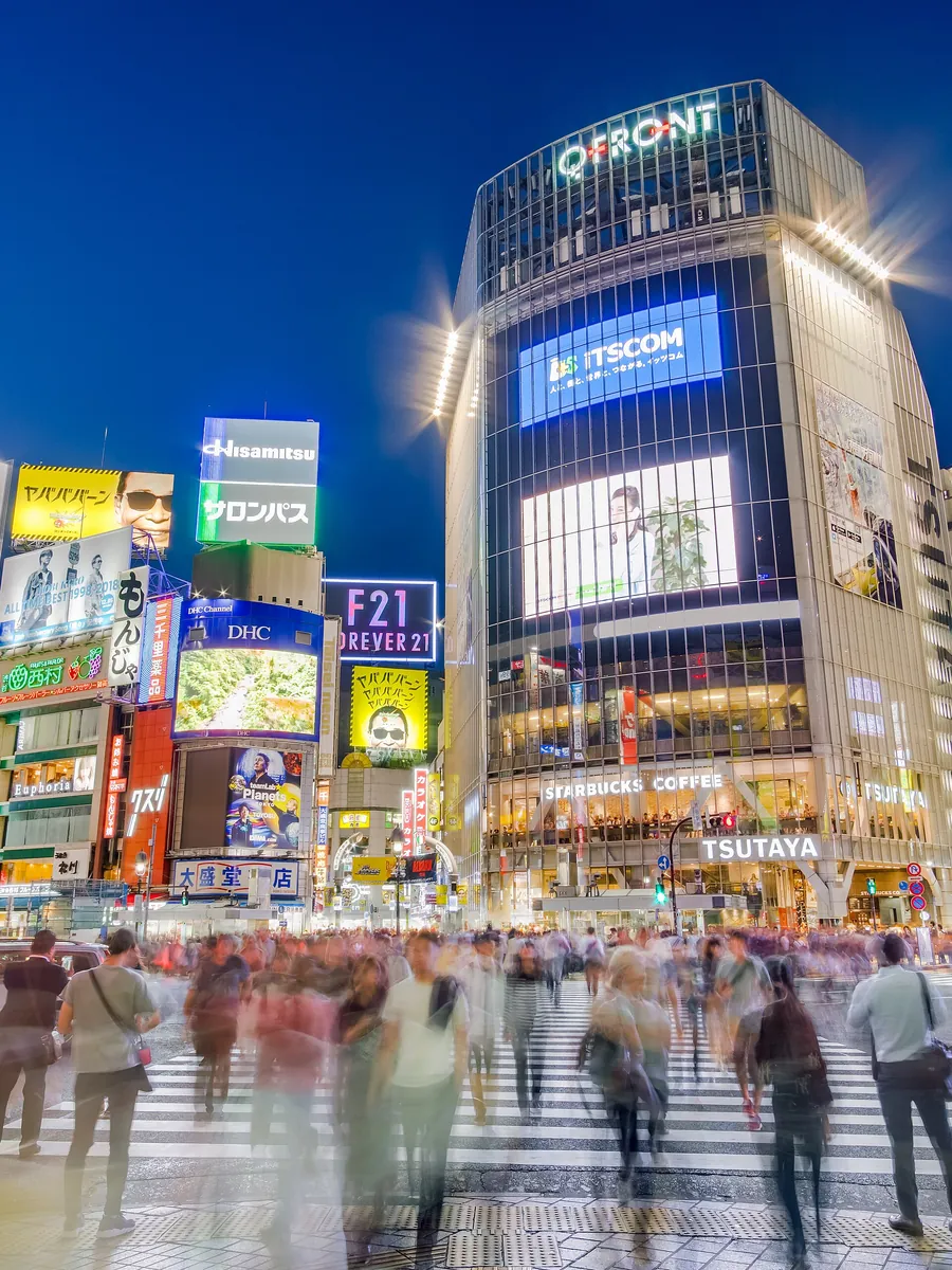 Shibuya scramble crossing at night, Tokyo